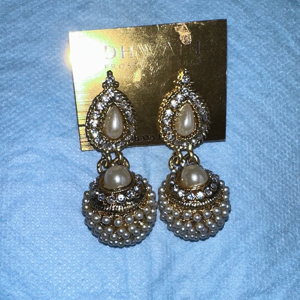 LF Gold and Pearl Embellished Earrings